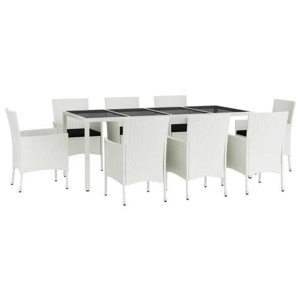 vidaXL 9-tlg. Garten-Essgruppe mit Kissen Wei&szlig; Poly Rattan