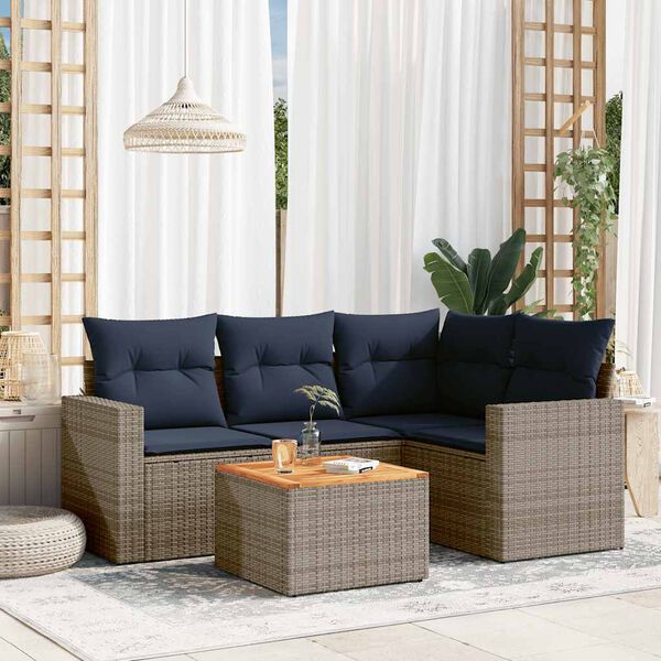 vidaXL 5-tlg. Garten-Sofagarnitur mit Kissen Grau Poly Rattan