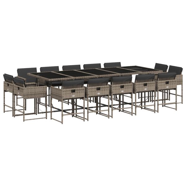 vidaXL 15-tlg. Garten-Essgruppe mit Kissen Grau Poly Rattan