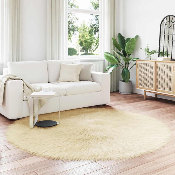 vidaXL Kunstschaffell Teppich Tafalla Creme &Oslash; 200 cm Polyester