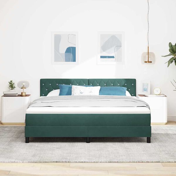vidaXL LED Boxspringbett mit Matratze Dunkelgr&uuml;n 180 x 200 cm Samt