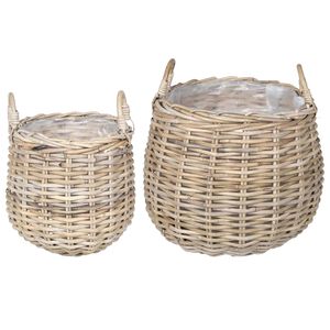 vidaXL Blumentopf K&ouml;rbchen 2 Stk. Nat&uuml;rliches Grau Kubu Rattan