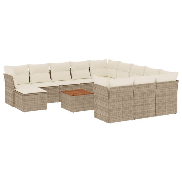 vidaXL 13-tlg. Garten-Sofagarnitur mit Kissen Beige Poly Rattan