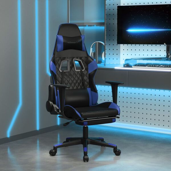 vidaXL Gaming-Stuhl mit Massage & Fu&szlig;st&uuml;tze Schwarz & Blau Kunstleder