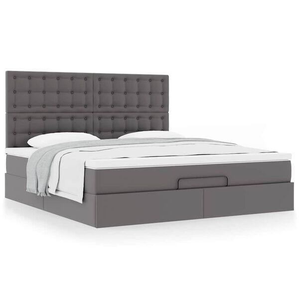 vidaXL Ottoman-Bett mit Matratze Grau 160x200 cm Kunstleder