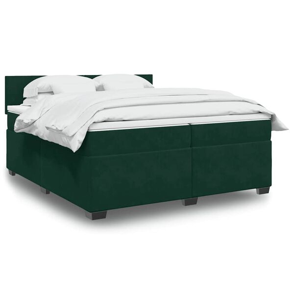 vidaXL Boxspringbett mit Matratze Dunkelgr&uuml;n 200x200 cm Samt