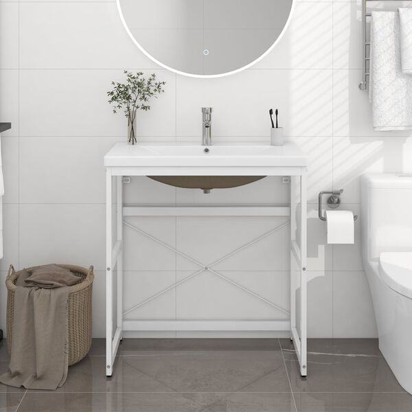 vidaXL Badezimmer-Waschtischgestell mit Waschbecken Wei&szlig; Eisen