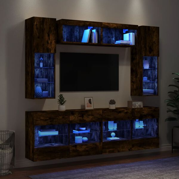 vidaXL 6-tlg. TV-Wohnwand mit LED-Leuchten R&auml;uchereiche