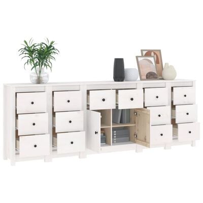 vidaXL Sideboard Weiß 230x35x80 cm Massivholz Kiefer