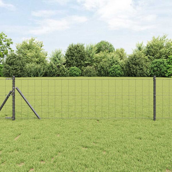 vidaXL Zaun mit Pfosten Grau 0,8 x 25 m Stahl