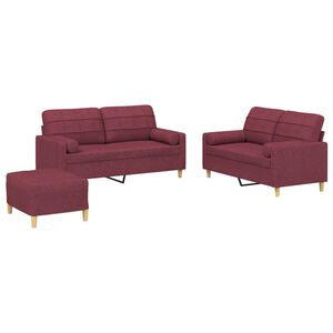 vidaXL 3-tlg. Sofagarnitur mit Kissen Weinrot Stoff