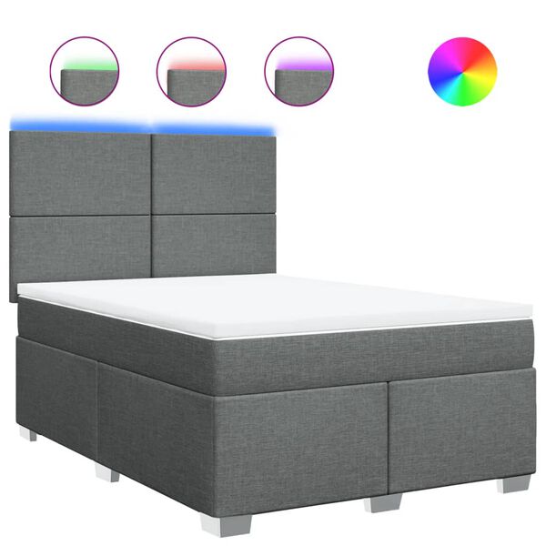 vidaXL Boxspringbett mit Matratze Dunkelgrau 140x200 cm Stoff