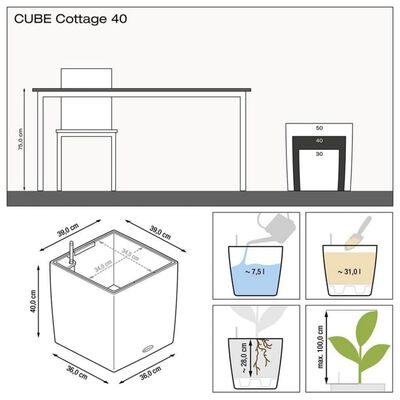 LECHUZA Pflanzgefäß CUBE Cottage 40 ALL-IN-ONE Weiß