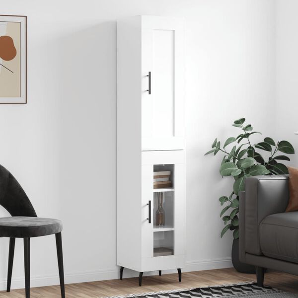 vidaXL Highboard Hochglanz-Wei&szlig; 34,5x34x180 cm Holzwerkstoff