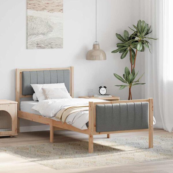 vidaXL Bettgestell Braun und hellgrau 75 x 190 cm Massivholz Kiefer