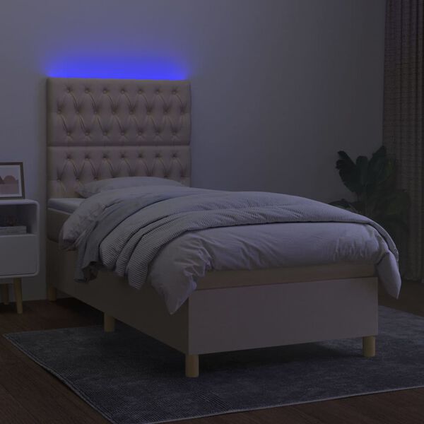 vidaXL Boxspringbett mit Matratze & LED Creme 100x200 cm Stoff