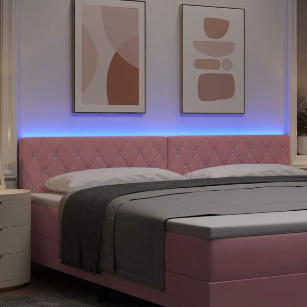 vidaXL LED Kopfteil mit LED-Lichtleisten Rosa 200 cm Polyester