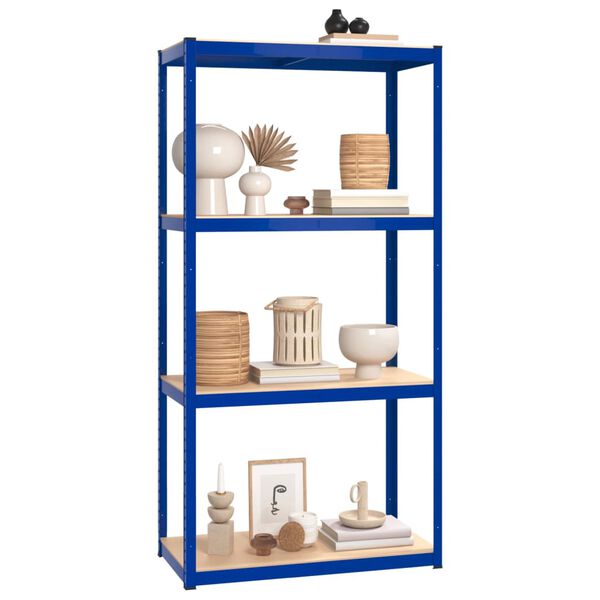 vidaXL Regale mit 4 B&ouml;den 3 Stk. Blau Stahl & Holzwerkstoff