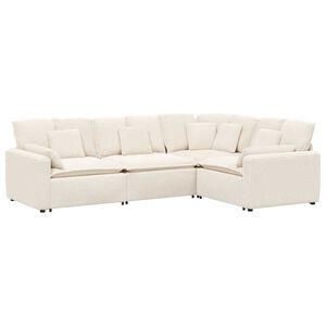 vidaXL Modulares Sofa mit Kissen Stoff in Lammwolloptik Creme