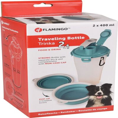 FLAMINGO 2-in-1 Haustier-Reisebecher für Wasser/Futter Trinka Blau