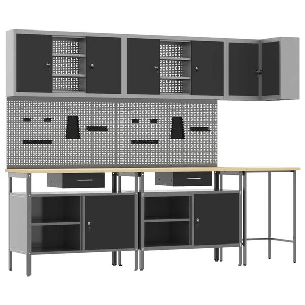 vidaXL Arbeitsschrankset mit Schubladen 10 pcs Schwarz und Grau