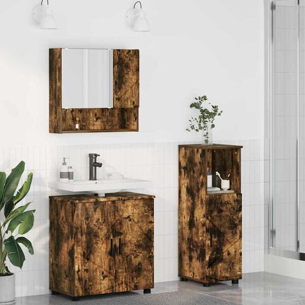 vidaXL Badezimmerm&ouml;bel-Set Wandmontiert 3 pcs Ger&auml;ucherte Eiche
