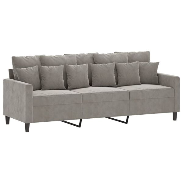 vidaXL 3-Sitzer-Sofa mit Hocker Hellgrau 180 cm Samt