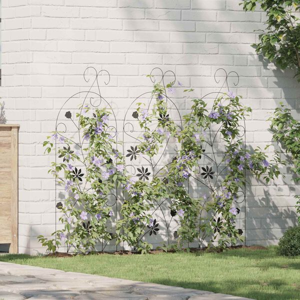 vidaXL Gartenzaun mit Schloss 3 pcs Schwarz 112 x 39,5 cm Stahl