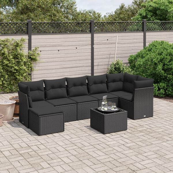 vidaXL 7-tlg. Garten-Sofagarnitur mit Kissen Schwarz Poly Rattan