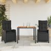 vidaXL 3-tlg. Garten-Essgruppe mit Kissen Schwarz Poly Rattan
