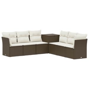 vidaXL Sofa Set 7 stk. Braun und Creme Wei&szlig; Polyrattan und Stahl