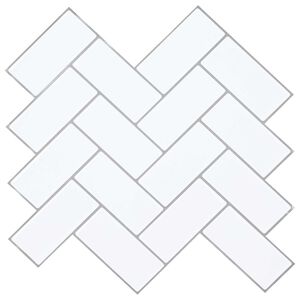 vidaXL Fischgr&auml;tenfliese 10 pcs Wei&szlig; Grau 30 x 30 cm
