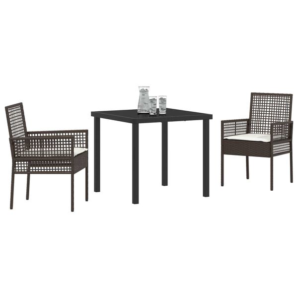 vidaXL Garten Essgruppe mit Kissen 3 pcs Braun Poly-Rattan
