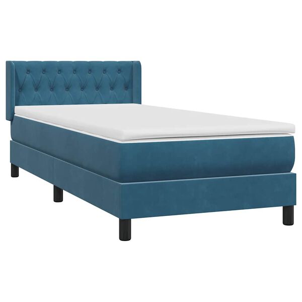 vidaXL Boxspringbett mit Matratze Dunkelblau 100x210 cm Samt