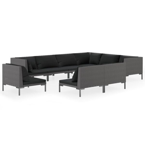 vidaXL 9-tlg. Garten-Lounge-Set mit Kissen Poly Rattan Dunkelgrau
