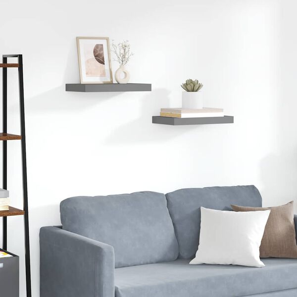 vidaXL Schweberegale 2 Stk. Hochglanz-Grau 40x23x3,8 cm MDF