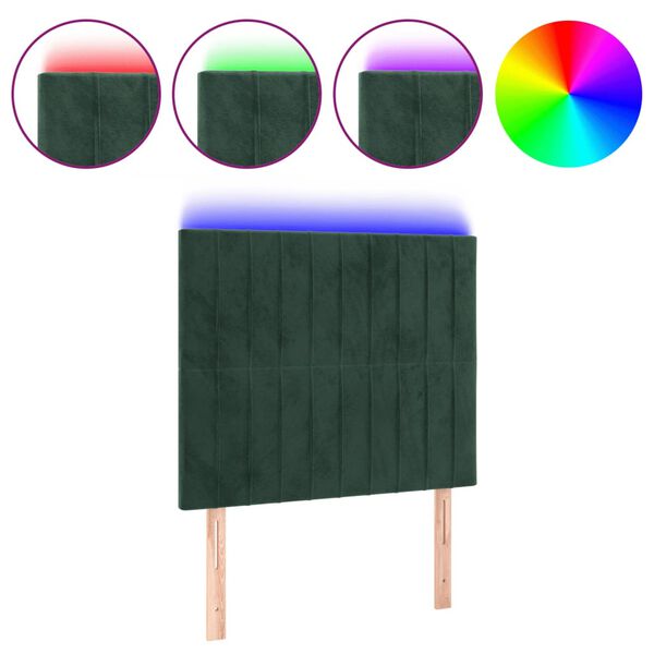 vidaXL LED Kopfteil Dunkelgr&uuml;n 90x5x118/128 cm Samt