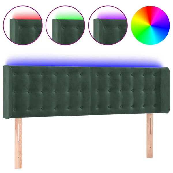 vidaXL LED Kopfteil Dunkelgr&uuml;n 147x16x78/88 cm Samt