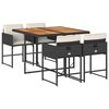 vidaXL 5-tlg. Garten-Essgruppe mit Kissen Schwarz Poly Rattan