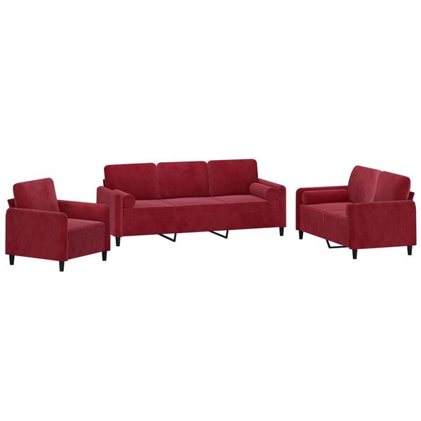 vidaXL 3-tlg. Sofagarnitur mit Kissen Weinrot Samt