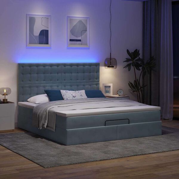 vidaXL Ottoman-Bett mit Matratzen & LEDs Dunkelgrau 180x200 cm Samt