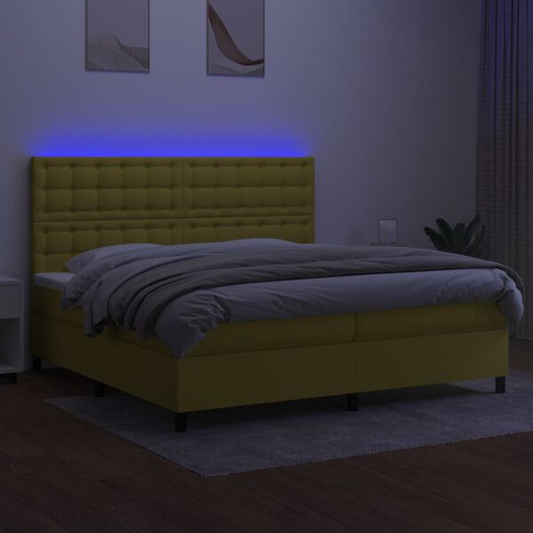 vidaXL Boxspringbett mit Matratze & LED Gr&uuml;n 200x200 cm Stoff