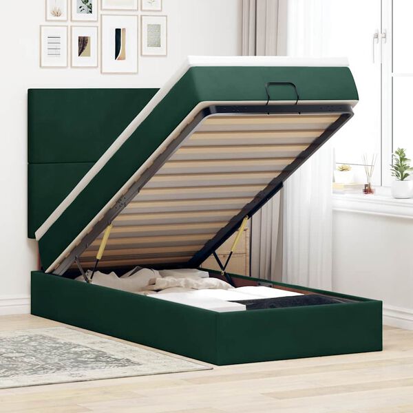 vidaXL Ottoman-Bett mit Matratzen & LEDs Dunkelgr&uuml;n 100x200 cm Samt