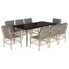vidaXL 9-tlg. Garten-Essgruppe mit Kissen Beigemischung Poly Rattan