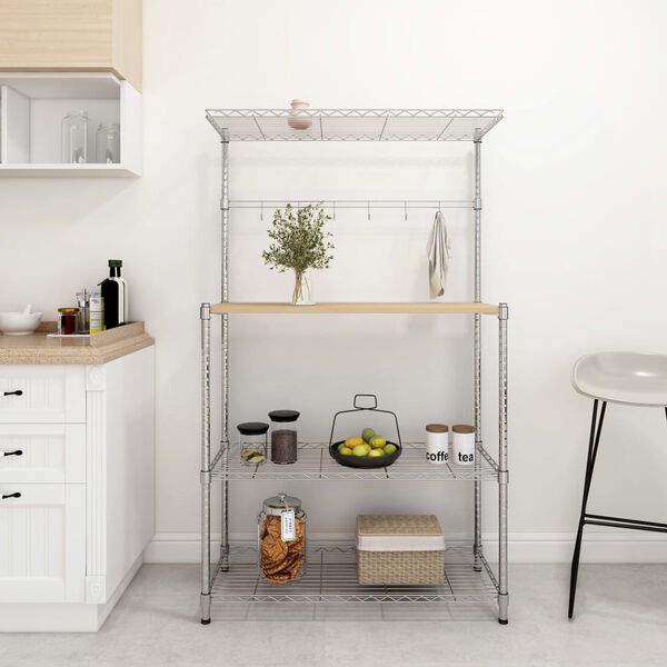 vidaXL 4 Ablagen Mikrowellenregal 90x35x150 cm Verchromtes Eisen