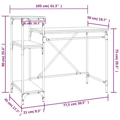vidaXL Schreibtisch mit Regal Schwarz 105x50x90cm Holzwerkstoff Eisen