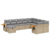 vidaXL 10-tlg. Garten-Sofagarnitur mit Kissen Beige Poly Rattan