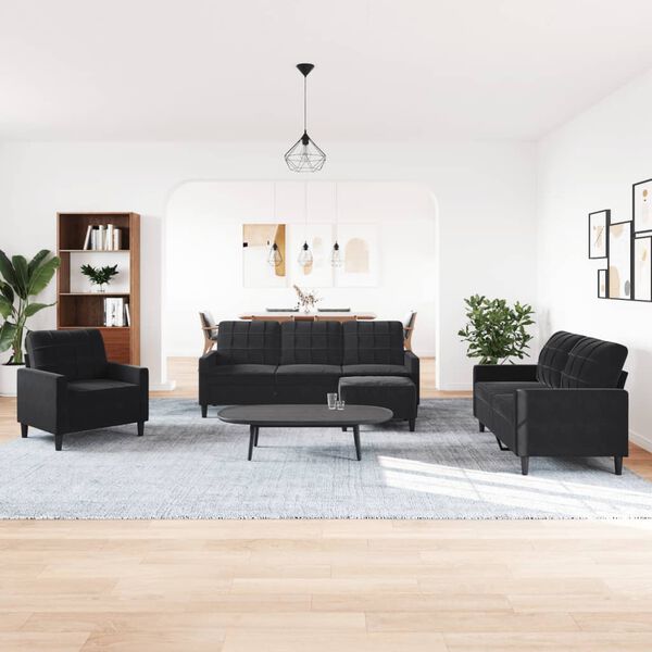 vidaXL 4-tlg. Sofagarnitur mit Kissen Schwarz Samt