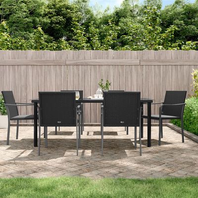 vidaXL 7-tlg. Garten-Essgruppe mit Kissen Poly Rattan und Stahl