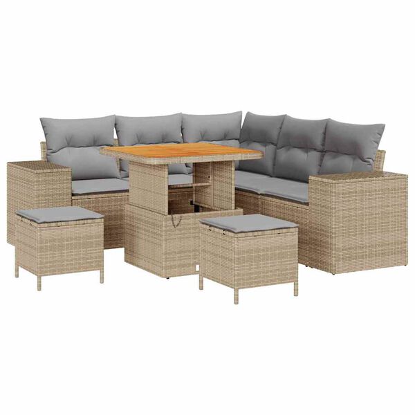 vidaXL Garten-Sofa-Set mit Kissen mit Kissen 8 pcs Beige und Hellgrau